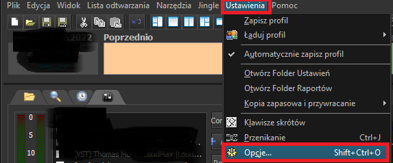 Zrzut przedstawia sposób wywoływania okna Opcji